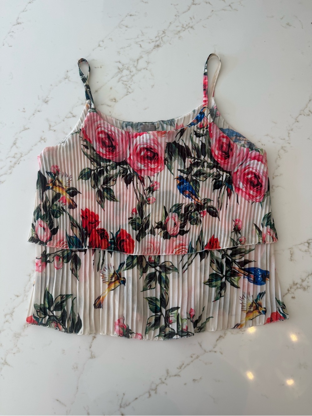Cavalli Made in Italy Vintage Floral Pleated Cami Top